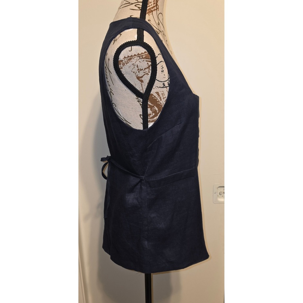 Olivaceous Navy Blue Linen Square Neck Tie Back Button Front Vest L NEW W/Tag - Picture 2 of 7